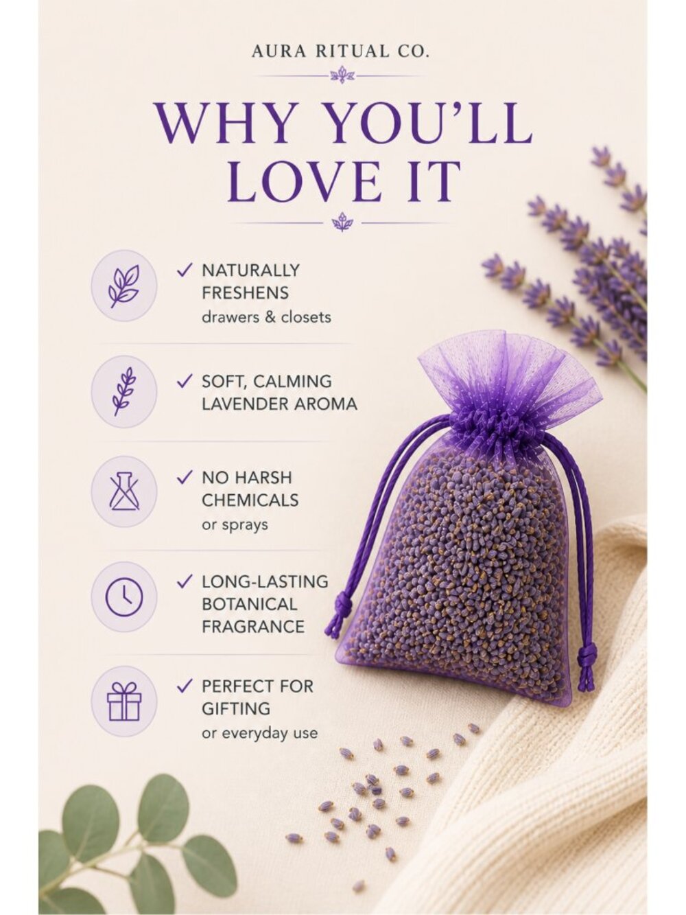French Lavender Sachets Drawer Fresheners - Set of 5 - Picture 4 of 11